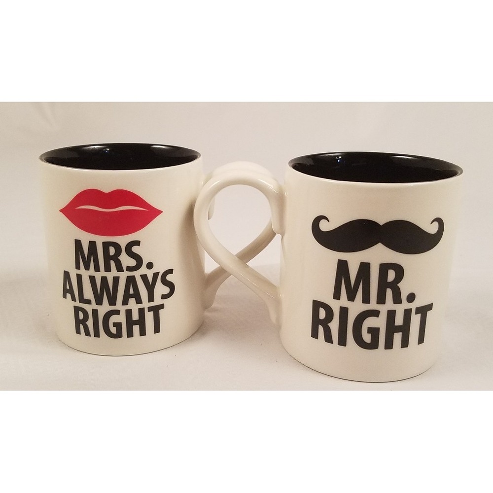 Coffee Mugs "Mr. Right Mrs. Always Right Our‎ Name Is Mud Lorrie Veasey 2Mugs